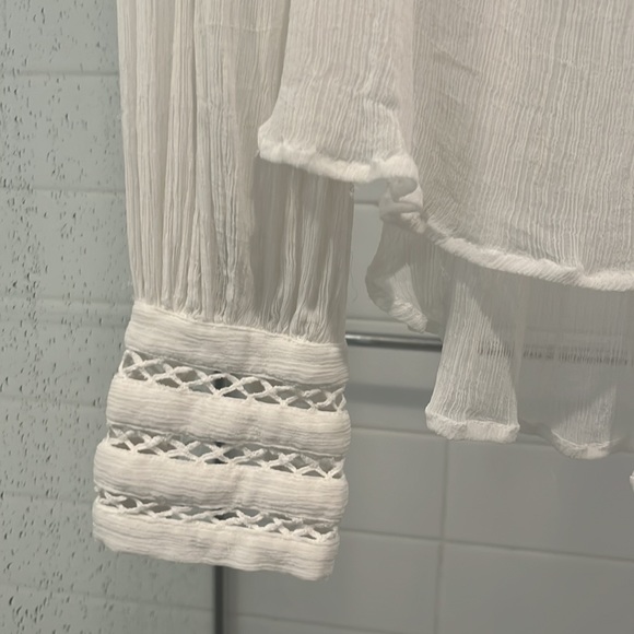 FREE PEOPLE Sheer White Long Sleeve V Neck Button Up Blouse - Picture 5 of 12